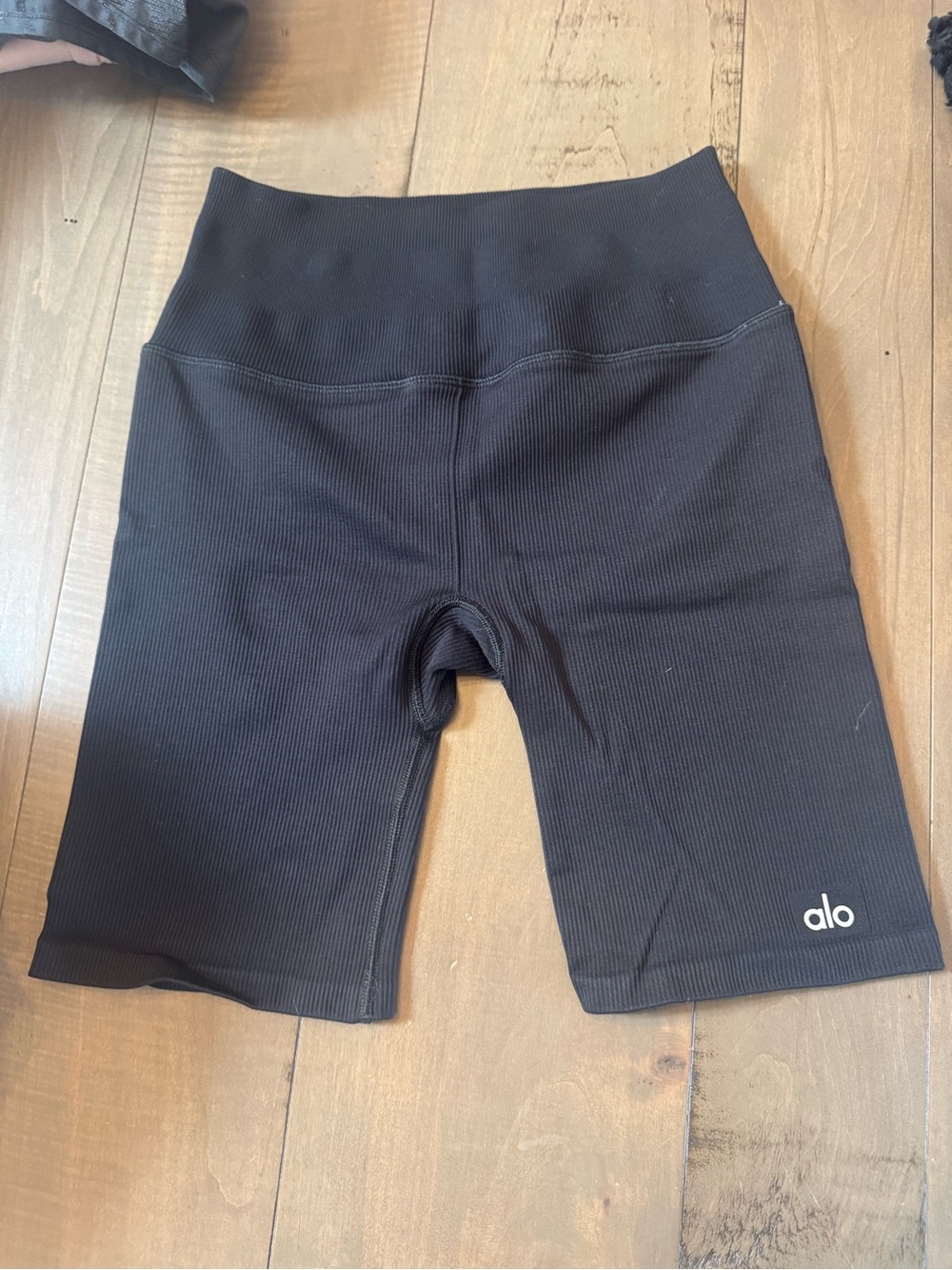 Alo High-Rise Ribbed Black Bike Shorts